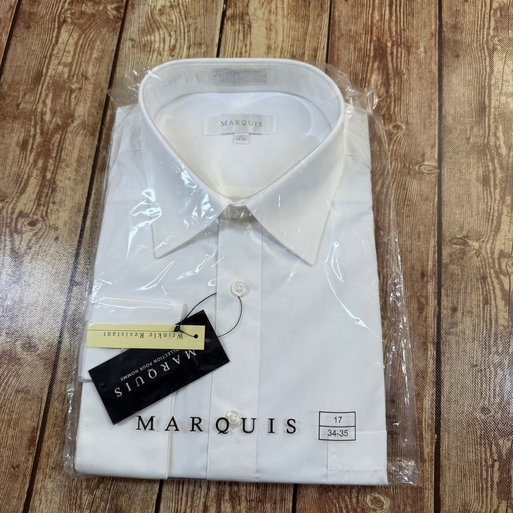 Marquis Collection Pour Homme Dress Shirt Mens 17 34-35 White Wrinkle Resistant
